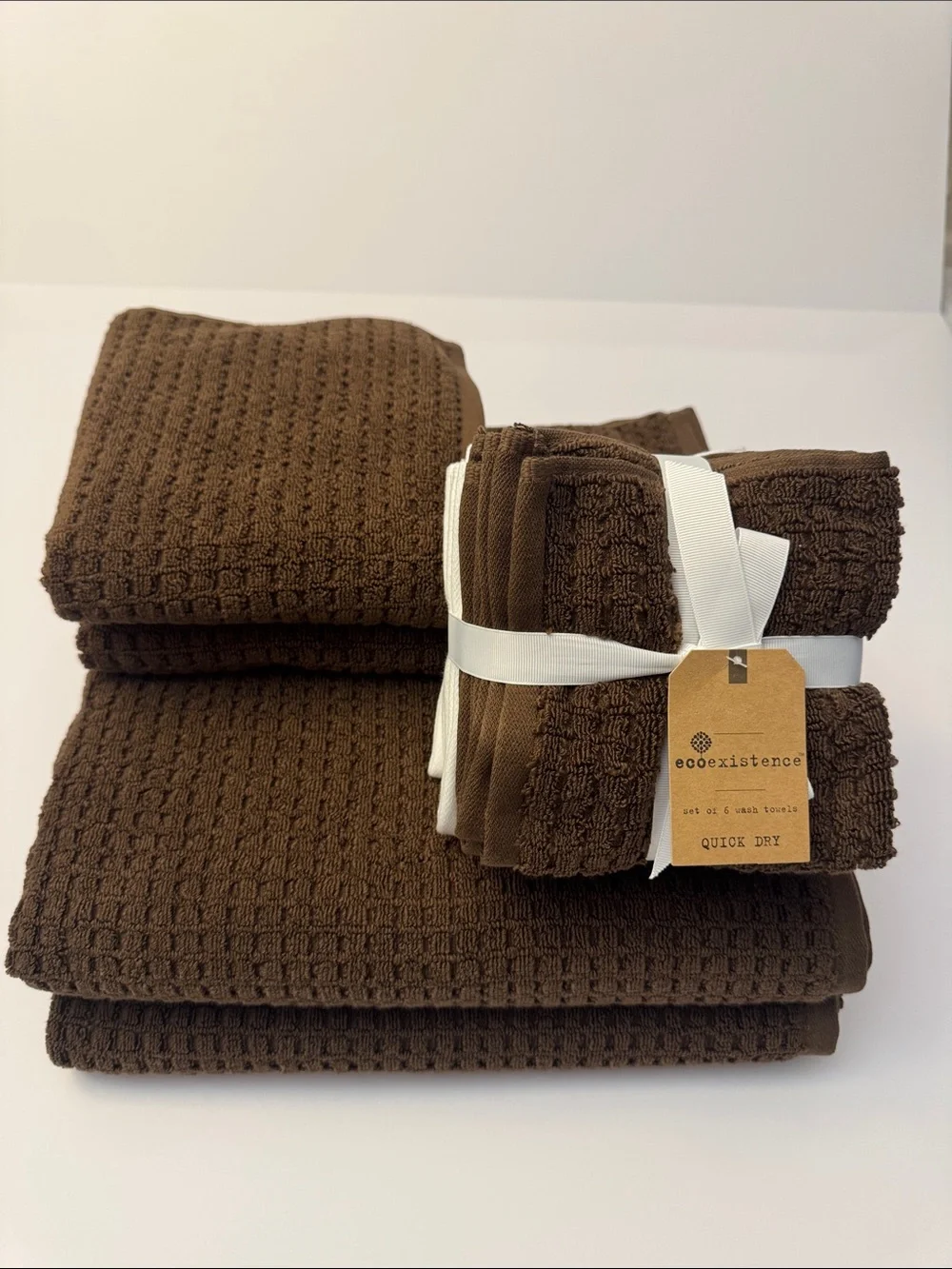 10pc ECOEXISTENCE Quick Dry 100% Cotton Oversized Bath Towel Set - Chocolate
